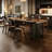 Nut-brown+Black Rectangular Solid Wood Dining Table-189984185