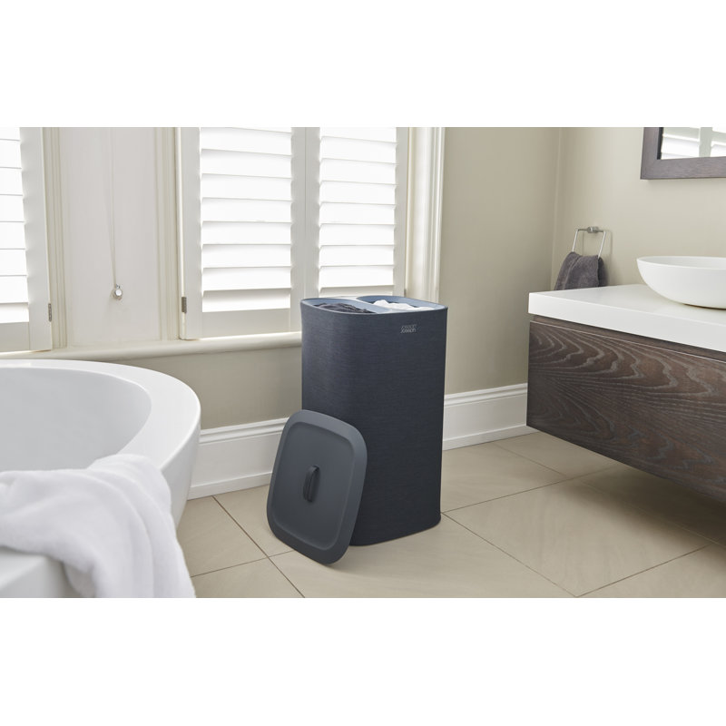 Joseph Joseph Tota Laundry Hamper Separation Basket with Lid, Carbon Black, 60-Liter (15.75"  x 15.75" x 28")