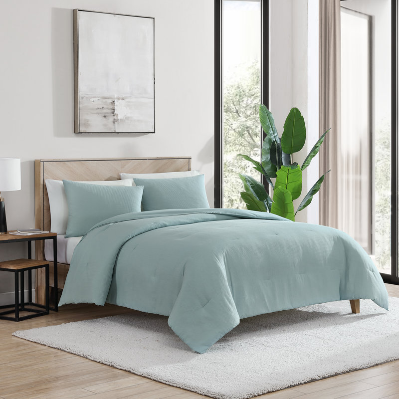 True Comfort Cotton Blend Waffle Comforter, King, Aqua