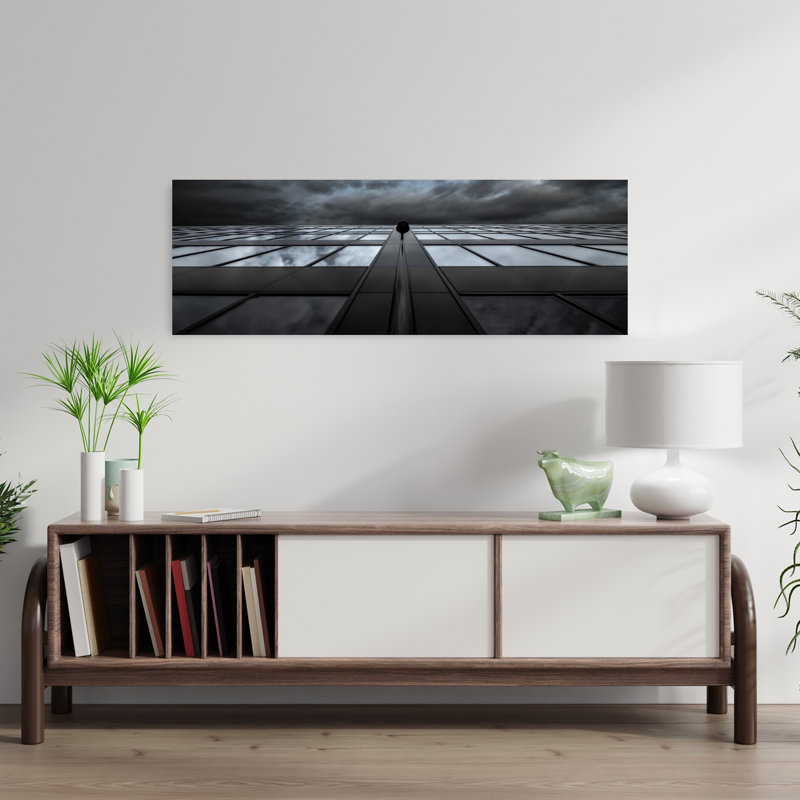 «Stormy skyscraper», art mural contemporain contemporain, architecture dramatique, H 12 po x l 36 po