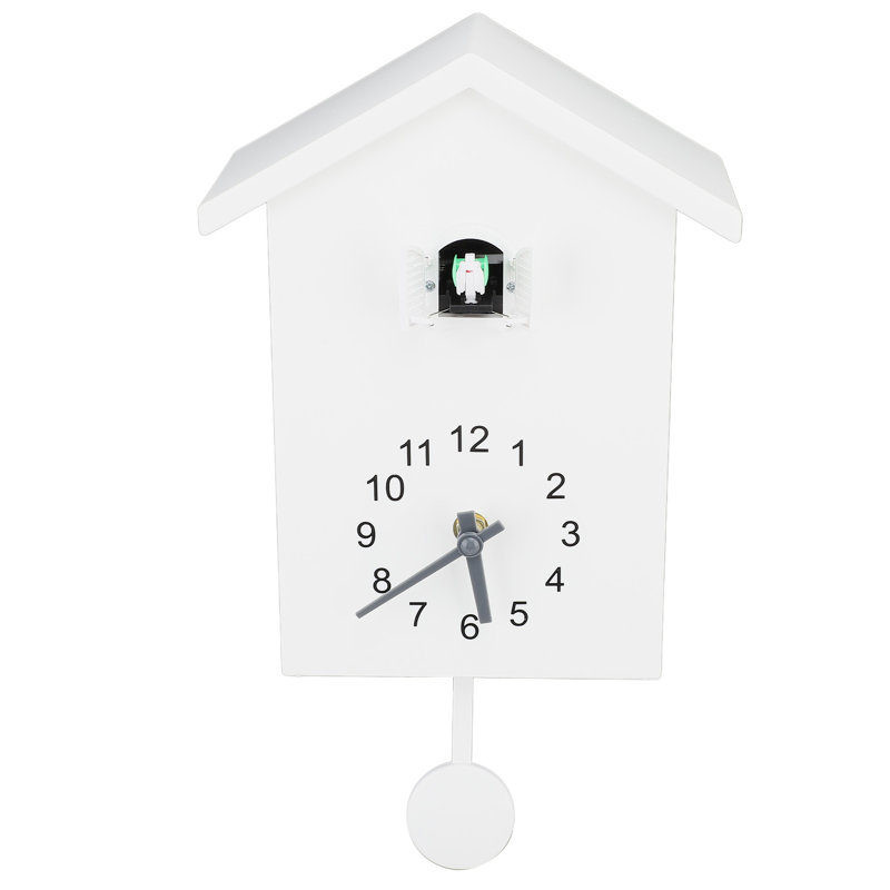 Horloge murale en forme de maison d'oiseau avec fonction vocale, style nordique, à pendule, blanche, idéale pour le bureau, la chambre ou le salon.