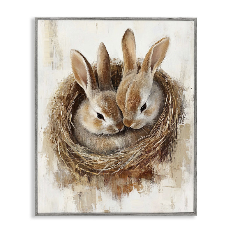 «Bunny Duo in Nest», estampe numérique, design par Franklyn Gregory, Estampe numérique Farmhouse, H 20 po x l 16 po