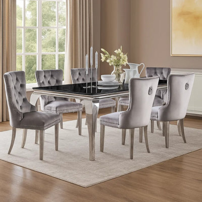Rico 7Pc Counter Height Table Set With 6 Padded Fabric Chairs, Gray
