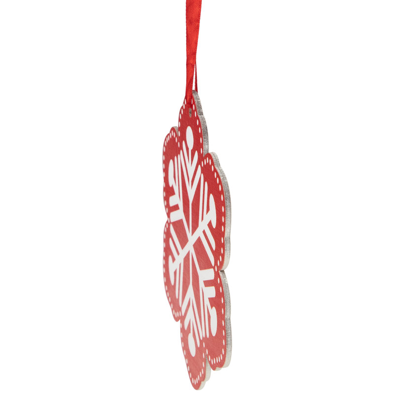 Red and White Wooden Snowflake Christmas Ornament with Polka Dots