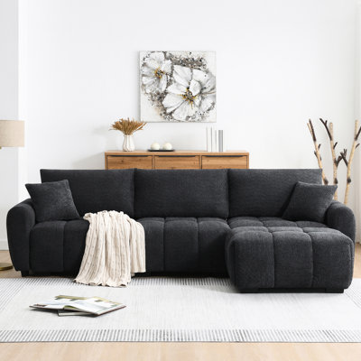 Canapé modulaire en forme de L de 110 po avec siège rembourré Boucle, conception de ligne de traction, mobile, quatre pièces, siège en tissu à 4 sièges en mousse haute densité