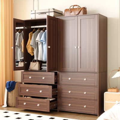 Armoire-penderie à 2 portes avec miroir Sandrea, armoire à 3 tiroirs (ensemble de 2)