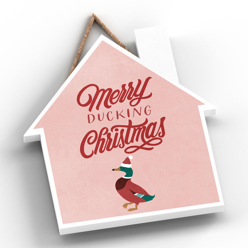 Xmas Merry Ducking Christmas Wooden House Plaque, 18.5cm H x 16cm W x 0.9cm D
