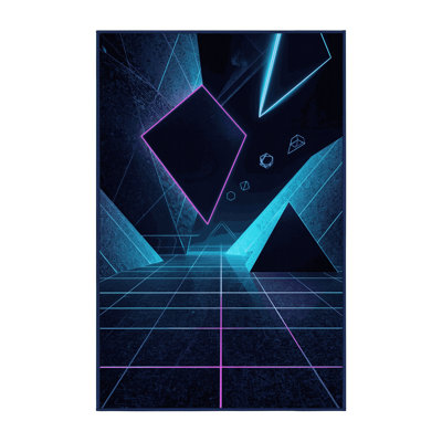 Tapis géométrique rétro bleu Wynsum lavable à la machine
