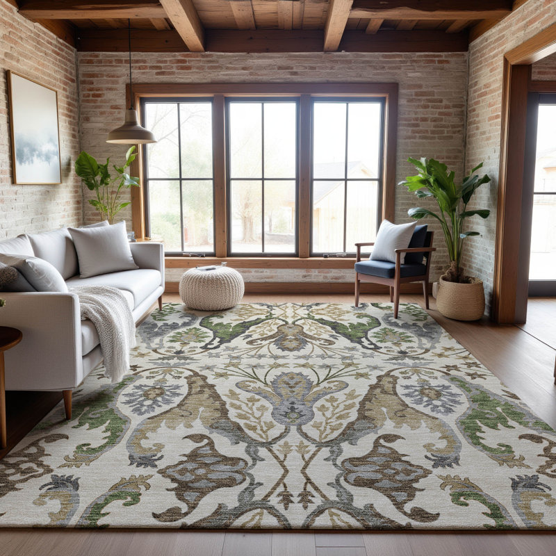 Premium Machine Washable Gurubaksh AMF1153 Global Rug, Rectangle 10 pi x 14 pi