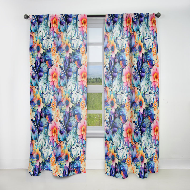 Motif cachemire Watercolor Delight - Rideau floral - Rideau floral obscurcissant en velours - 1 panneau, L 52 po x L 108 po