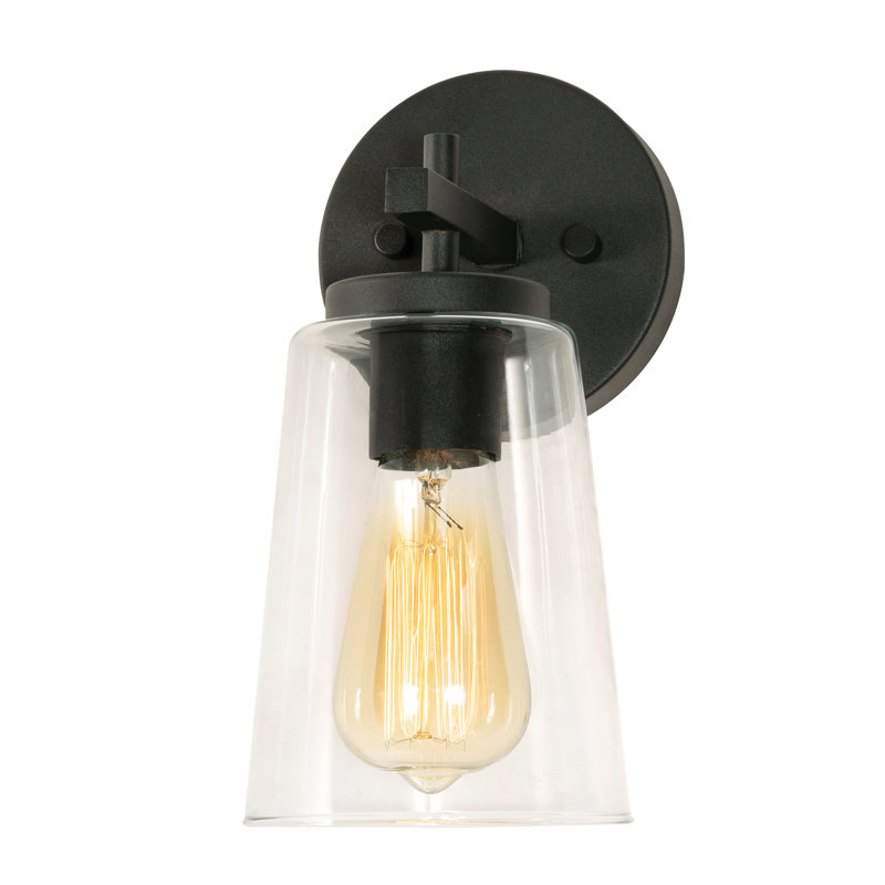 Crosston Armed Sconce, Textured Black, Clear