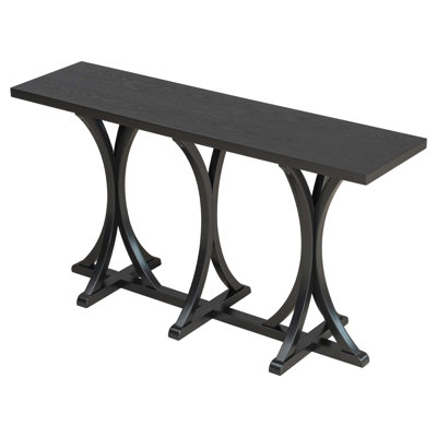 59.8'' Wooden Console Table With Veneer Top, Farmhouse Entryway Table With Rubber Wood Slender Curved Legs, Perfect For Living Room, Entryway, Hallway, Dining Spaces