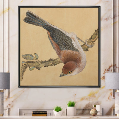 Oiseau chanteur rétro sur branche - décoration murale traditionnelle sur toile