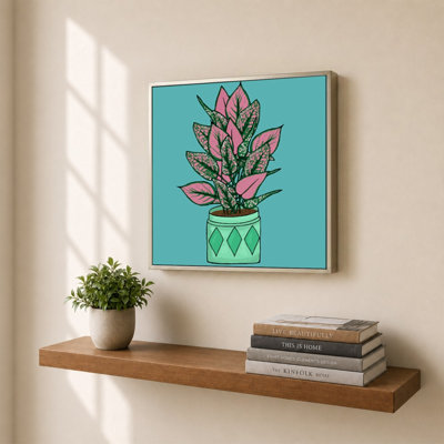 «Pots Plant On Teal III» par Jen Bucheli - impression sur toile