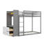 Lit superposé simple avec 4 tiroirs de rangement, tringle, barre lumineuse, tablettes intégrées et panneaux ventilés doubles-7597294