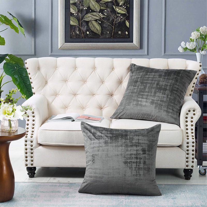 Steeple Gray Textured Velvet Euro Pillow Set of 2
