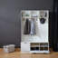 Arbre d'entrée 5 en 1 avec banc, rangement pour chaussures et 3 armoires ouvertes, design campagnard pour le couloir et le salon