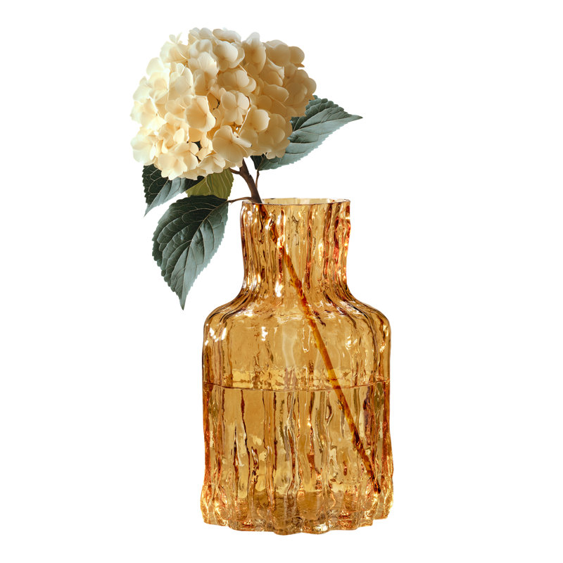 Jhonathon 9" Textured Amber Glass Table Vase, 9.25" H x 5.75" W x 5.75" D, Amber