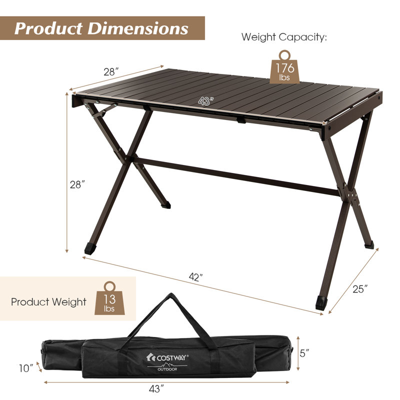 Rectangular Metal Outdoor Folding Picnic Table, Brown