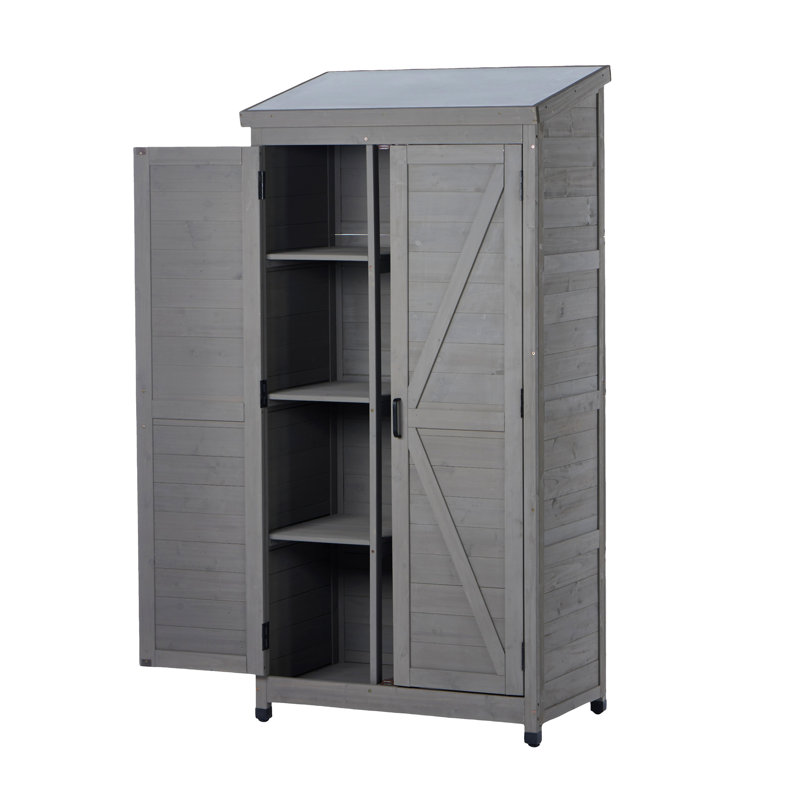 Remise de rangement extérieure en bois avec grande armoire à outils verticale en métal pour la cour de jardin
