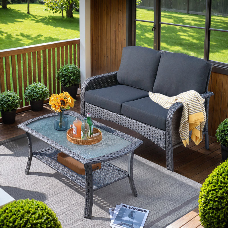 Jordanlee 2 - Person Outdoor Seating Group With Cushions With A Coffee Table, Black