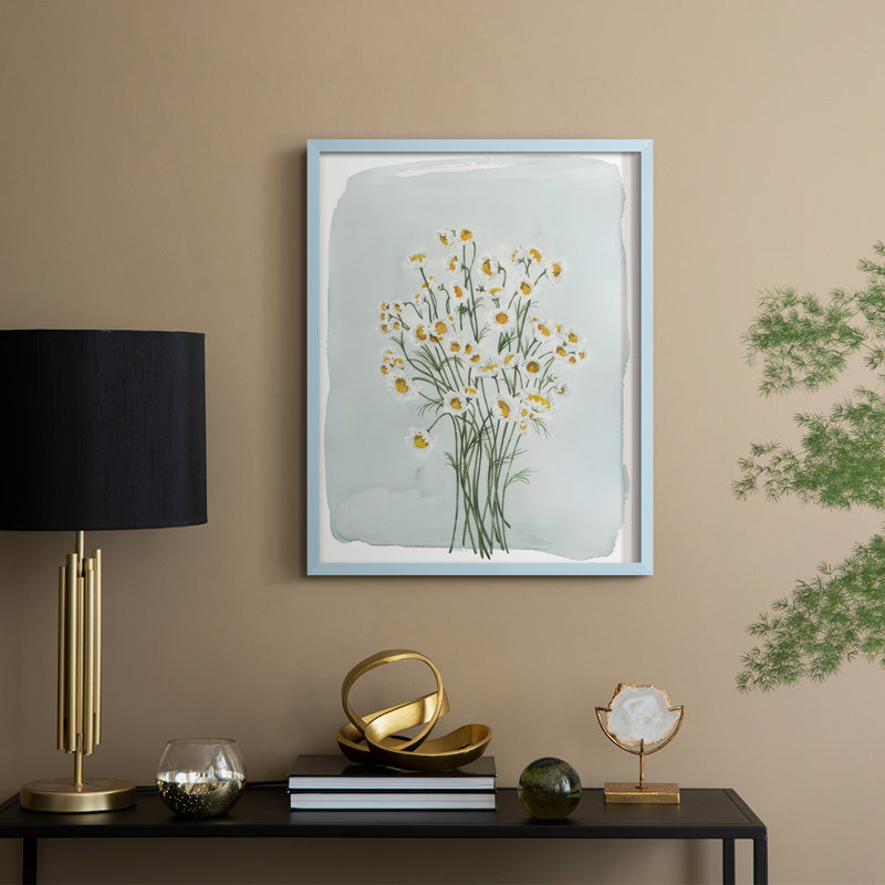 «Chamomile Bouquet II», reproduction encadrée - bois massif, Bleu, H 21 po x l 17 po