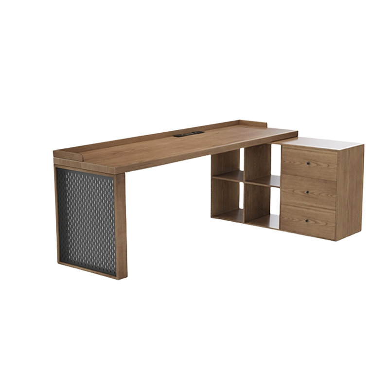 Light brown Rectangular Solid Wood with 3 drawers desk, 29.53" H x 70.87" W x 43.31" D