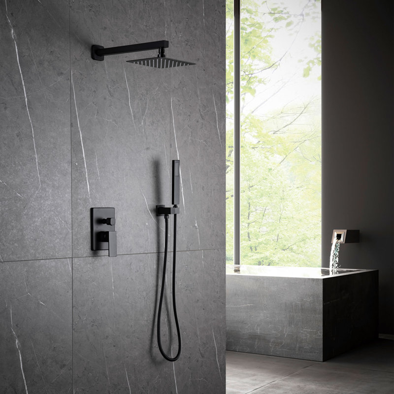 Modern 10" Rectangle Wall Mounted Complete Shower System With Anti-Scald Pressure Balance Valve, Chrome