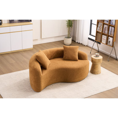 S - Canapé modulaire en chenille orange à double profondeur incurvé, sans assemblage, idéal pour les petits coins de café, L 66,9 po, 400 lb, siège souple moyen, dossier coussiné, accoudoirs évasés, mousse haute résilience, coussins décoratifs