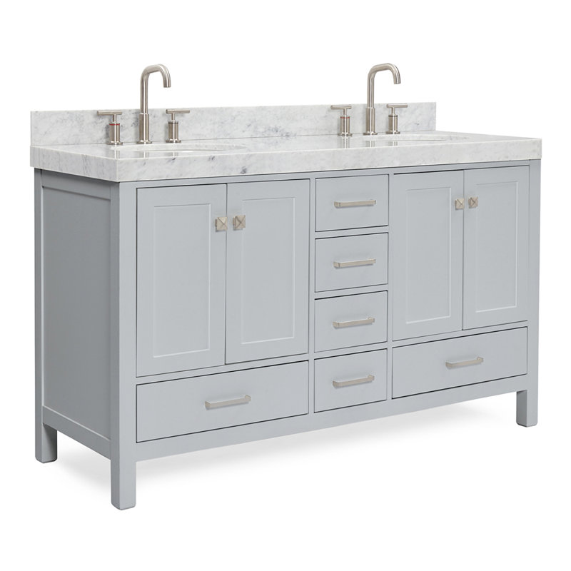 Meuble-lavabo double 72 po avec dessus de meuble-lavabo Cambridge, Ovale, Gris, 60" W