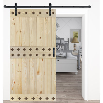 84'' Solid Wood Paneled Matte without Installation Hardware Kit Barn Door