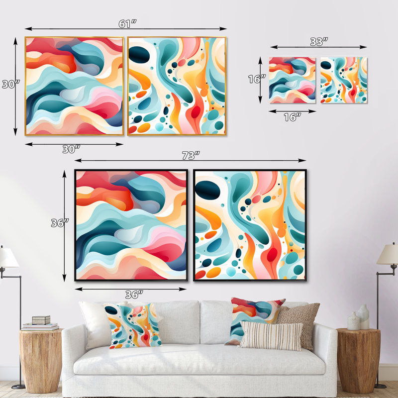 «Soft Color» multicolore, vague de neutralité abstraite - ensemble de collages carrés abstraits, Cadre flottant noir
