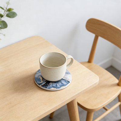 Ceramic Coaster Set With Metal Holder, 6 Absorbent Marble Style Coasters For Hot And Cold Drinks, Non-Slip Cork Backing, Tabletop Protection For Home And Office