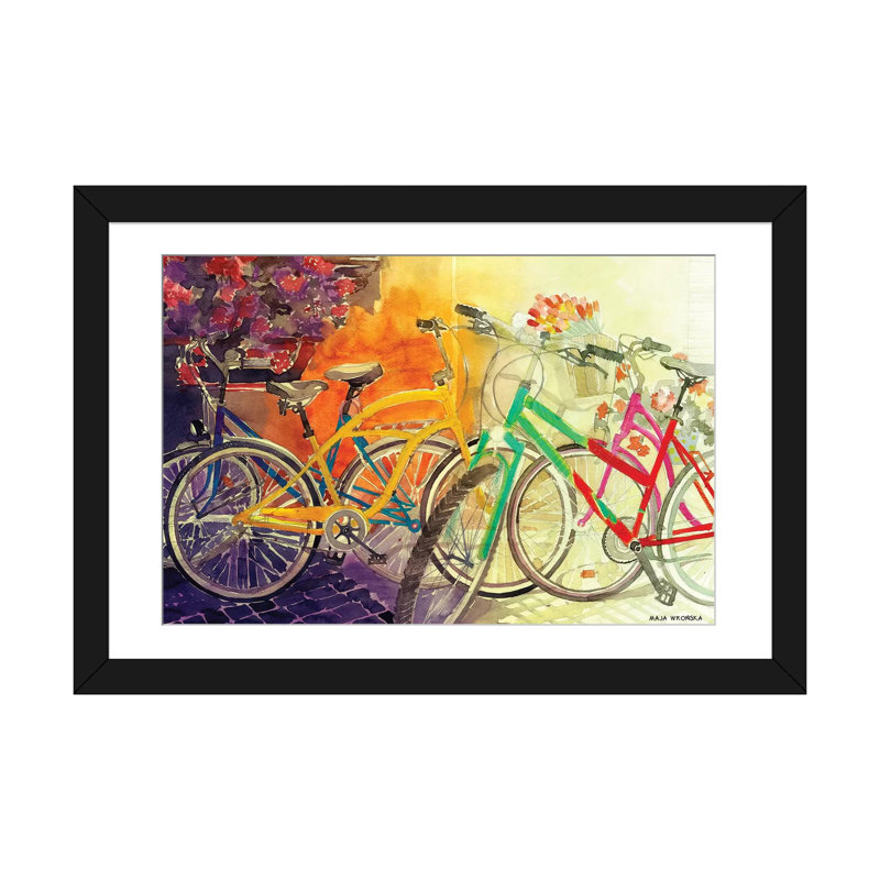 «Bikes I» par Maja Wronska, impression sur toile, Papier avec cadre noir, Blanc, H 24 po x l 32 po x P 1 po