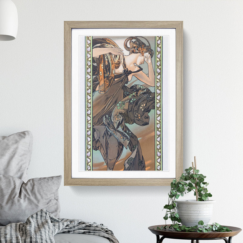 Morning Dawn by Alphonse Mucha - Picture Frame Painting, Oak, 36cm H x 27cm W x 2cm D