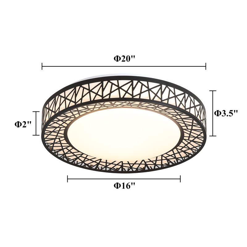 Chic Iron Bird's Nest LED Ceiling Light 5-Class Dimmble, 3.5" H x 20" W x 20" D, Matte Black