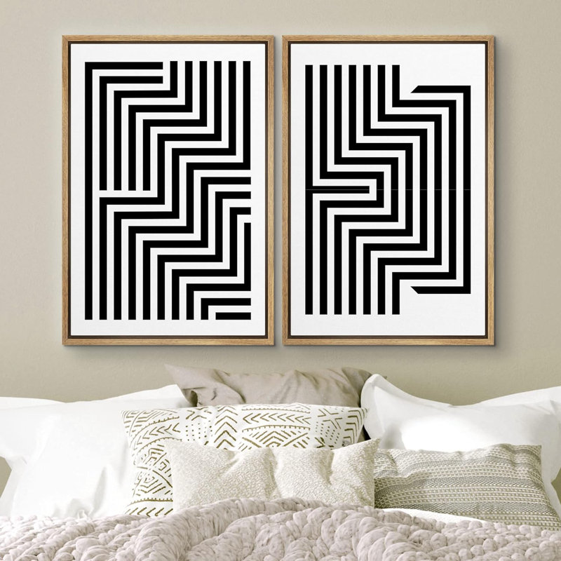 «3D Illusion Zig Zag Line Art Maze», reproduction d'art encadrée sur toile 2 pièces