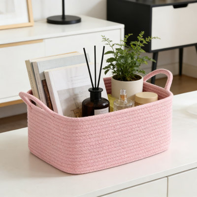 Woven Storage Basket With Handles, Natural Cotton Gift Basket For Baby Showers, Nursery Organization, Pet Toys, And Home Decor