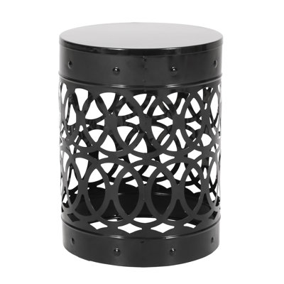 Modern Black Outdoor Iron Cut End Table - Large With Construction Metal And Element
