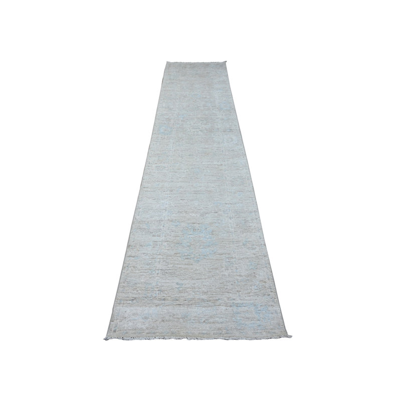 Tapis de couloir de style Oushak en laine de trèfle 2 pi 9 po x 12 pi 1 po Grey