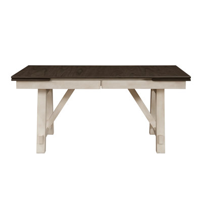 Table de salle à manger Riby, plateau de 66 à 94 pouces avec 2 feuilles, bois blanc gris antique