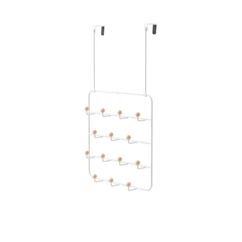 White Steel Wall Organizer with Wooden Knob Hooks