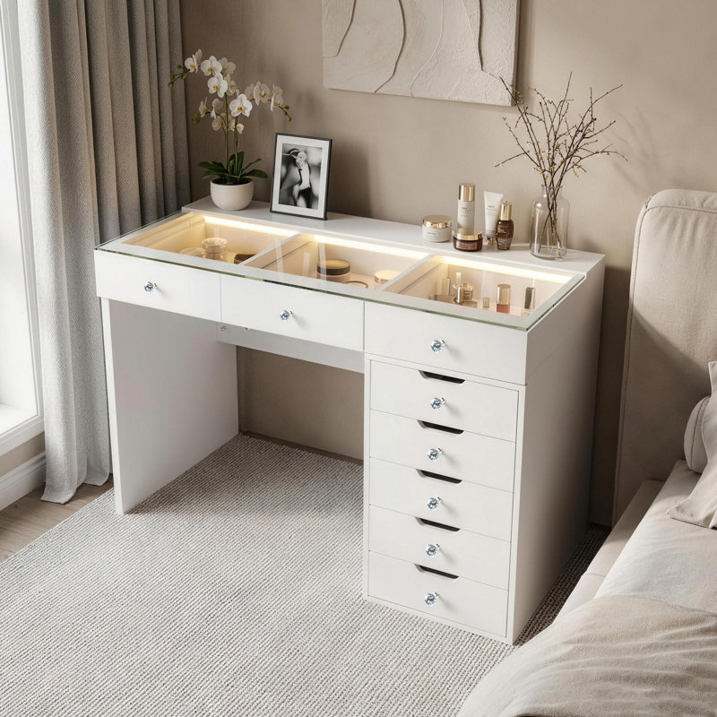 Dressing Table with LED Lights 8 Drawers 120 x 55 x 81 cm