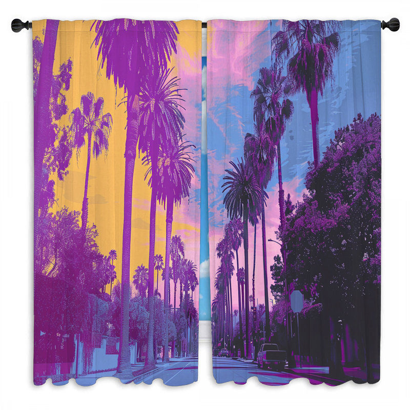 Palmiers dans la rue, rideaux de fenêtre, rideaux tropicaux - 2 panneaux, L 20 po x L 52 po