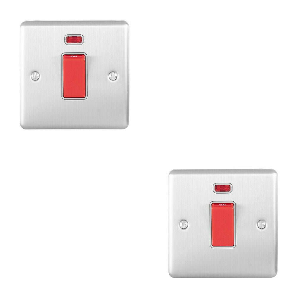 2 PACK 45A DP Oven Switch & Neon Appliance Light CHROME & White Trim