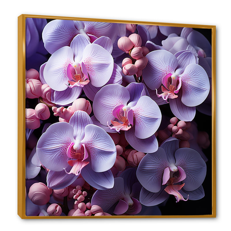 Orchidées mauves - impressions sur toile, Cadre flottant doré, H 30 po x l 30 po