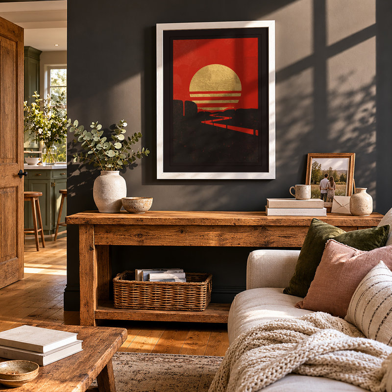 Industrial Sunset Geometric - Framed Print, A3 - 42.0 x 29.7 cm, White