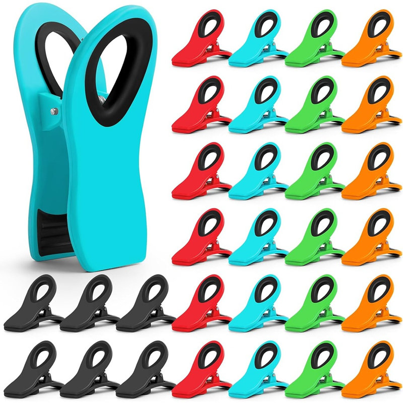 Paquet de 30 pinces à sacs multicolores - Pinces à sceller les aliments et les aliments, Bleu / noir / rouge / vert / orange