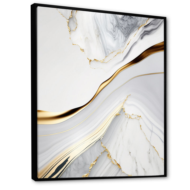 «Abstract Geode Waves Grey IV», reproduction d'art sur toile abstraite, L 12 po x H 20 po, Toile avec cadre flottant noir