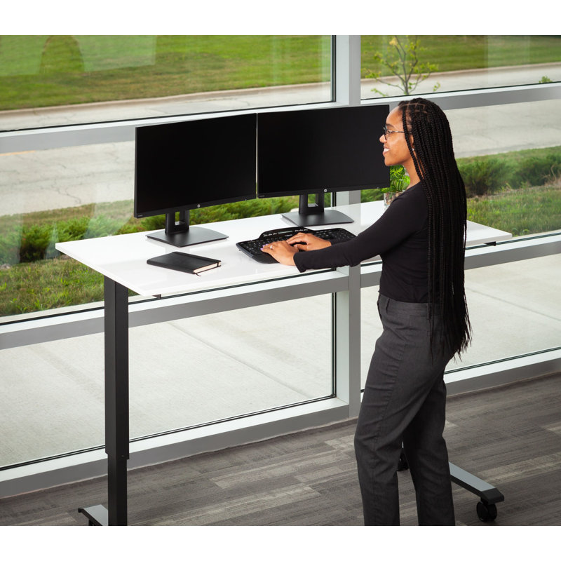 Bureau debout à hauteur ajustable Fontclair, H 32,5 po x l 59 po x P 29,5 po, Blanc brillant / gris anthracite